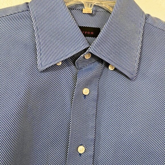 BYRON LONG SLEEVE TEAL BLUE W/ BLACK INTERWOVEN THREAD CASUAL DRESS SHIRT SZ REG - Picture 2 of 5